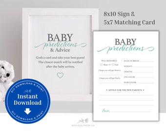 Baby Predictions & Traits Baby Shower Game Card  |  Gender Neutral Minimal Design Printable Download  |  B100