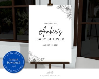 Minimal Baby Shower Welcome Sign Printable, Magnolia Botanicals, Instant Download, B103