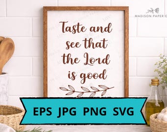 Psalm 34:8 Christian Kitchen Wall Art, Laser Cut File (Digital Download