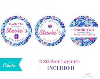 Lilly Bright Thank You Sticker, 2x2 Round, Party Favor