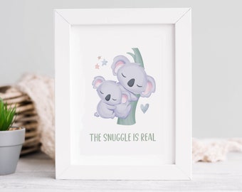 Koala Bear Nursery Art Print, Snuggle is Real (Digital Download)