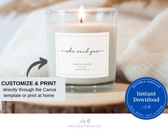 She Said Yes Label Template, Minimalist Wedding, 3x3 (Printable Download)