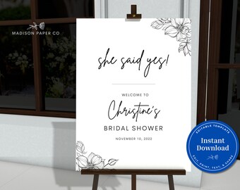 Bridal Shower "She Said Yes" Welcome Sign Template, Instant Download, A101 E101