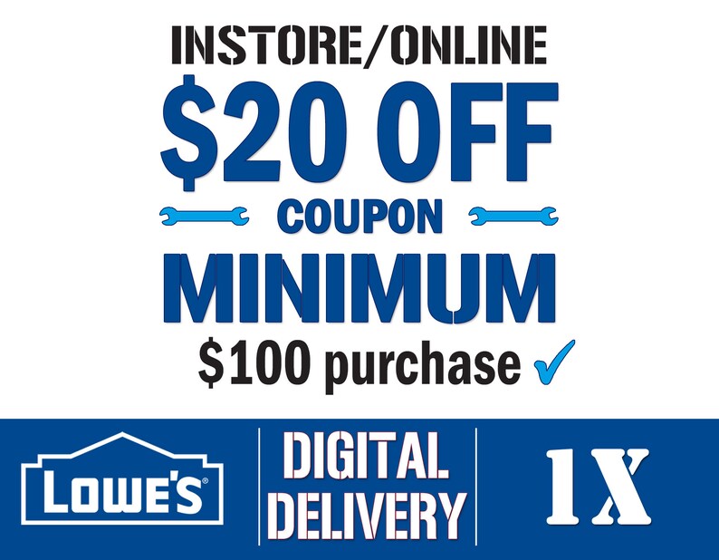 Lowes 20 Off 100 Online In store Printable Lowes Coupon Etsy Lowes 20 Off 100 Online In store Printable Lowes Coupon Etsy