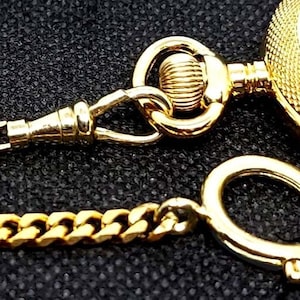 Gold Plated 12" Inches Long Pocket Watch Chain With Spring Ring Clasp & Swivel Hook