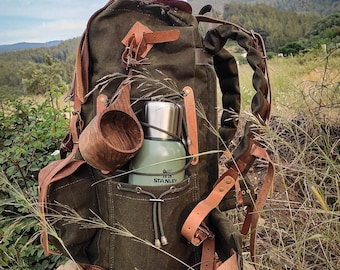 Daypack | Handmade Backpack | Camping | Bushcraft Backpack | Canvas-Leather | Pc Backpack | Travel Backpack | Hiking Backpack | Rucksack |
