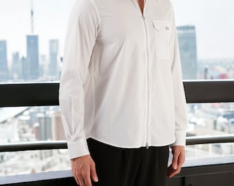 A medida / Camisa Seda Italiana / Con Cremallera / Iniciales Bordadas en Puño / Monograma Puño Camisero / Camisa Seda / Marca Seda: Armani Pure Seta