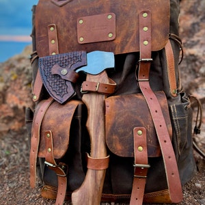 Custom | Outdoor | Camping | Hiking | Backpack | Canvas-Leather | Green-Brown | Hiking Backpack | Custom Backpack | Bag  | Personalization