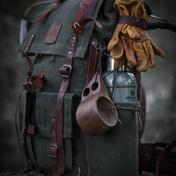 50 l, Mochila de camping, Verde, Personalizada, Mochila de camping, Mochila de cuero, Viaje, Bushcraft, Camping, Senderismo, Personalización