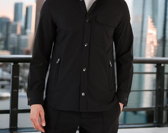 A Medida / Camisa Seda Italiana / Con Cremallera / Iniciales Bordadas en Puño / Blanco-Negro / Camisa Seda / Marca Seda: Armani Pure Seta
