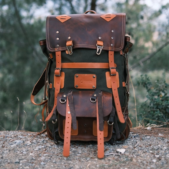 Camping Backpack | Bushcraft Backpack | Green | Waxed Canvas Backpack | Travel | Bushcraft | Camping | Hiking | Personalization