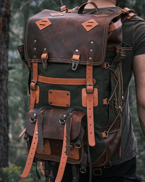 Back to school | Daypack | Green | Waxed Canvas Backpack | Travel | Bushcraft | Camping | Hiking | Personalization