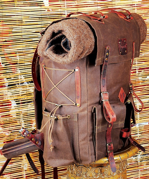 50L | Bushcraft Backpack | Brown | Custom | Camping Backpack | Leather  Backpack | Travel | Bushcraft | Camping | Hiking | Personalization - Etsy