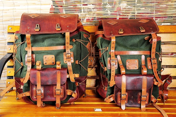 Custom | Bushcraft Backpack | Brown | Green | Camping Backpack | Leather Backpack | Travel | Bushcraft | Camping | Hiking | Personalization