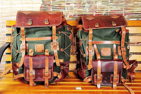 Custom | Bushcraft Backpack | Brown | Green | Camping Backpack | Leather Backpack | Travel | Bushcraft | Camping | Hiking | Personalization