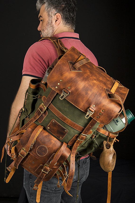Limited | Waxed Canvas-Leather Backpack | Camping Backpack | Bushcraft Backpack | Travel | Bushcraft | Camping | Hiking | Personalization