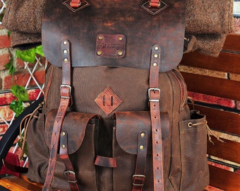 Daypack | Camping | Bushcraft Backpack | Handmade Backpack | Canvas-Leather | Pc Backpack | Travel Backpack | Hiking Backpack | Rucksack |