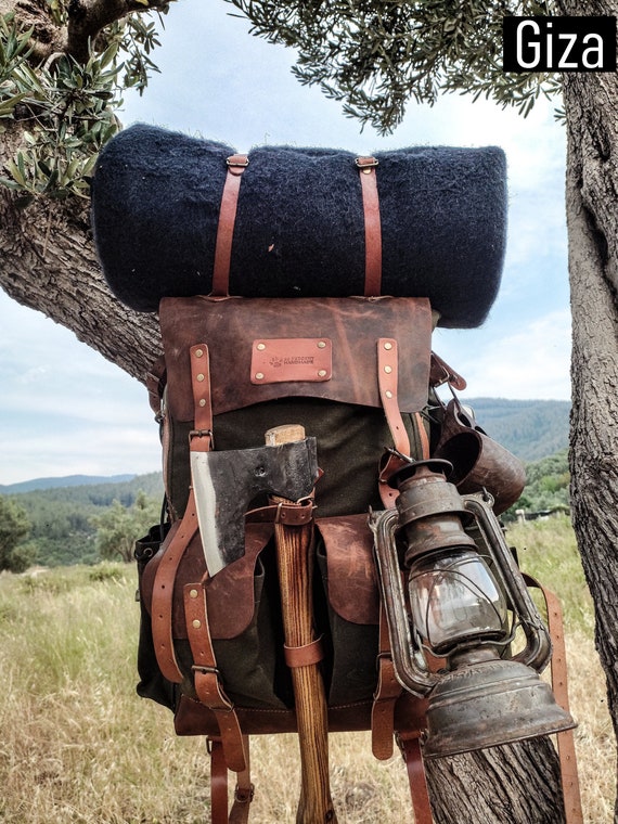 Handmade 8 Camping Backpack Leather and Canvas, Buschraft Backpack, Camping Backpack, Hiking Backpack, Sports Backpack