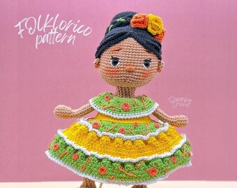 Folklorico doll crochet PATTERN, Mexican doll amigurumi pattern, Latina doll, Hispanic heritage craft, DIY Mother’s Day gift, crocheter gift