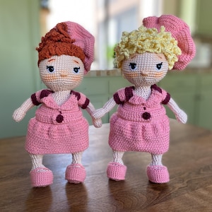 Lucy and Ethel crochet dolls, I Love Lucy decor, collectors dolls, Lucille Ball, amigurumi set, Old Hollywood, Mother’s Day gift for her