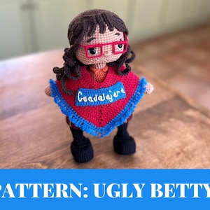 Ugly Betty crochet PATTERN, Betty Suarez, nerdy girl crochet, Mexican doll, Latina amigurumi pattern, 2000s TV, crocheter gift for Christmas