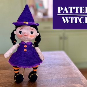 Witch doll PATTERN PDF, amigurumi Halloween crochet pattern for gifts, goth girl crochet, crochet Halloween decor, spooky season gift DIY