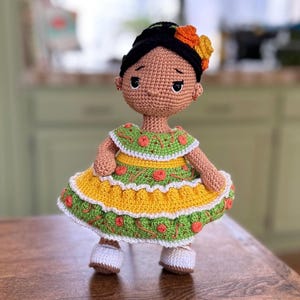 Mexican doll, folklorico art, Latina doll, crochet amigurumi plush, Mexican themed gift, dancer gift ideas, recital gift, Latina gift