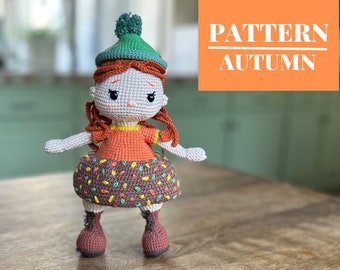 Fall crochet PATTERN, crochet fall amigurumi doll, crochet Thanksgiving crafts for adults, autumn decor crochet pattern, DIY fall decor gift