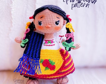 Indigenous Mexican doll crochet PATTERN, Hispanic Heritage doll, Mexican amigurumi, Purépecha art doll, Michoacán art, DIY Mother’s Day gift
