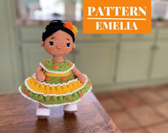 Mexican doll crochet PATTERN, amigurumi tutorial, Sinaloa folklorico, cultural doll pattern, DIY decor for girls, Latina mom gift for her