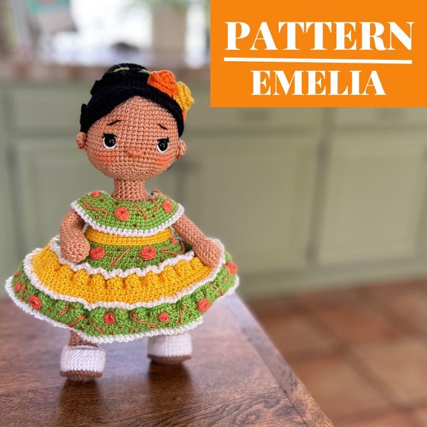 Mexican doll crochet PATTERN, amigurumi tutorial, Sinaloa folklorico, cultural doll pattern, DIY decor for girls, Latina mom gift for her