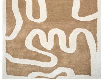 Tapis en laine touffeté à la main à motif abstrait, moquette en laine moderne pour décoration de salon, tapis en laine minimaliste, carpette en laine