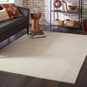 Handwoven Denim Blue Wool Rug: Minimalist Bohemian Decor