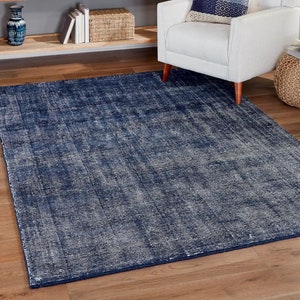 Blue Handwoven Aesthetic Wool Area Rugs, Hand Knotted Bohemian Chunky Wool Rugs For Living Room, Custom Wool Area Rug By TheGiftsConnect Blue