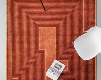 Hand Tufted Geometric Wool Rug 8x10: Rust Modern Area Rug