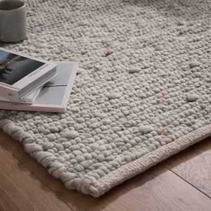 8x10 Thick Hand Woven Wool Rug, Soft Modern Felted Reversible Floor Rug for Living Room Decor, Area Rug with Irregular Texture, Custom Size