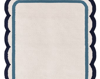 Handwoven Scalloped Wool Rug: Modern Boho Area Rug