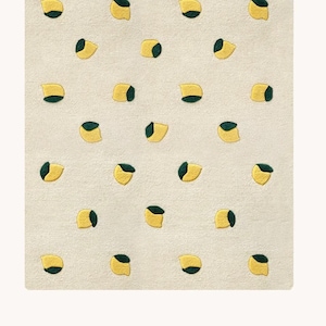 Hand Tufted Wool Lemon Rug: Yellow & Green Nursery Decor
