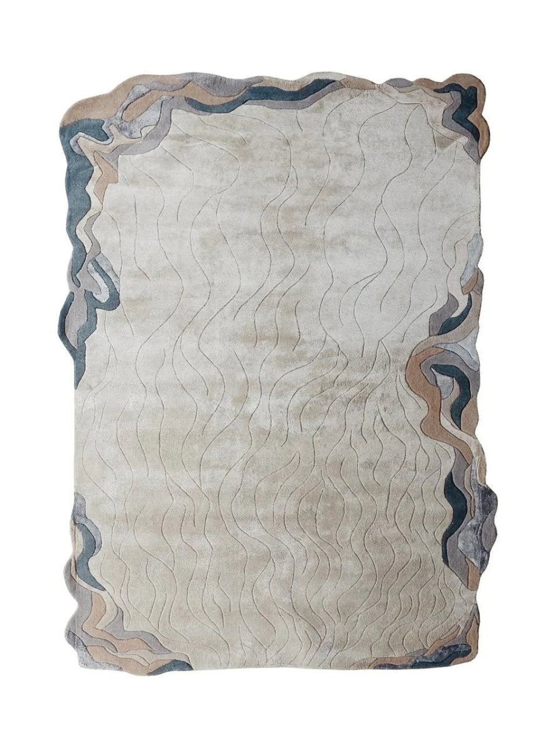 Hand Tufted Wool Rug: Modern Flowing Design, 8x10 Beige Area Rug - Etsy