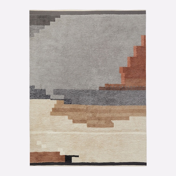 Handwoven Scandinavian Wool Rug: Rustic Kilim Shag, 8x10 Boho Area Rug