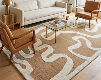 Hand Tufted Wool Rug: Abstract Light Brown Modern Carpet