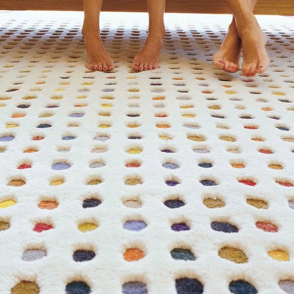 Hand Tufted Colorful Polka Dots Wool Rug, Extra Soft Minimalistic Pattern Carpet for Living Room Decor, Wool Area Rug by TheGiftsConnect