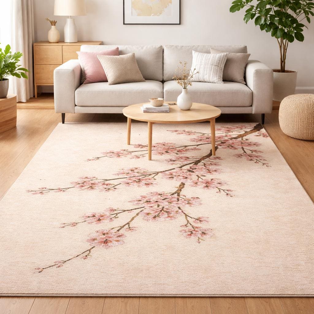 Hand-tufted Wool Rug, Soft Pink Cherry Blossom Floral Design - Etsy