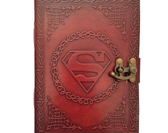Superman Superhero Embossed Leather Sketchbook, Superman logo Leather Notebook / Leather Journal Best Gift for Superman Fans 6x4.5 inch