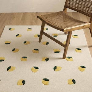 Hand Tufted Wool Lemon Rug: Yellow & Green Nursery Decor