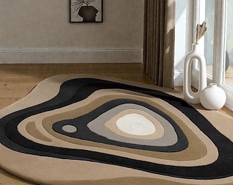 Irregular Layered Hand Tufted Colorful Area Rug | Modern Abstract Wool Carpet for Home Decor