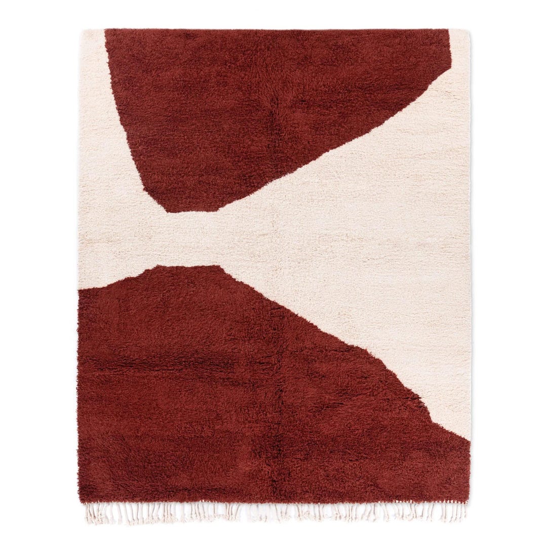 Handwoven Shag Wool Rug – Modern Abstract Rust & Ivory Geometric Carpet ...