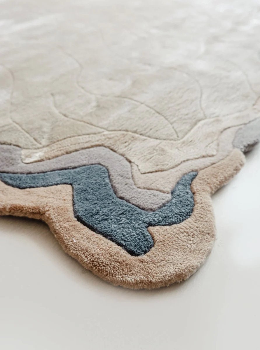 Hand Tufted Wool Rug: Modern Flowing Design, 8x10 Beige Area Rug - Etsy
