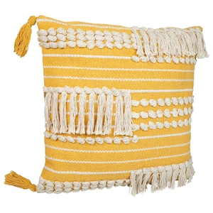 Boho Tufted Cotton Cushion Cover: Textured Pillow with Tassels (18&quot;x18&quot;)