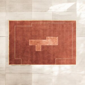 Hand Tufted Geometric Wool Rug 8x10: Rust Modern Area Rug - Etsy